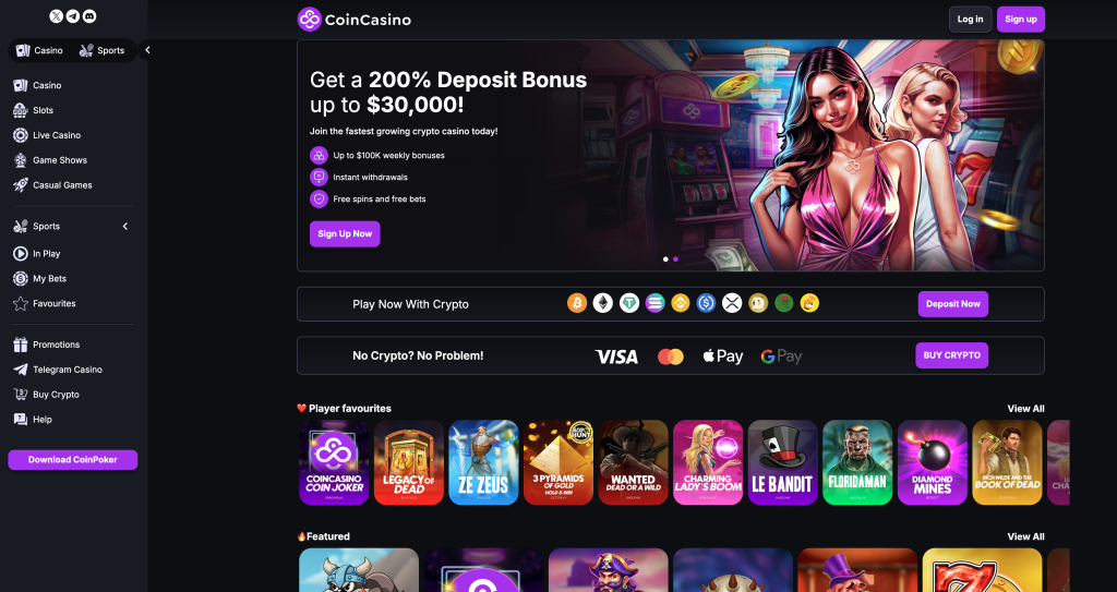 Coin Casino desktop interface